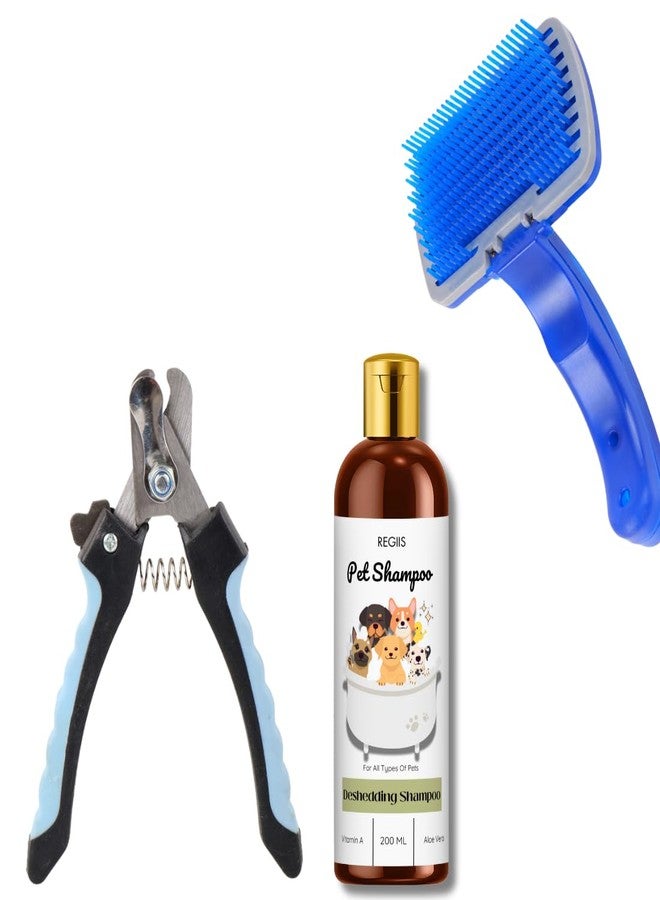 REGIIS Pet Grooming Kit with Nail Clipper, Self-Cleaning Brush and Deshedding Shampoo, 200ml(PACK OF 3) - Image 2
